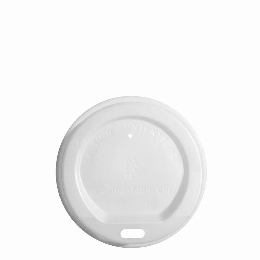 12/16oz (90mm) WHITE COMPOSTABLE DOMED & SIP-THRU LID 1x1000