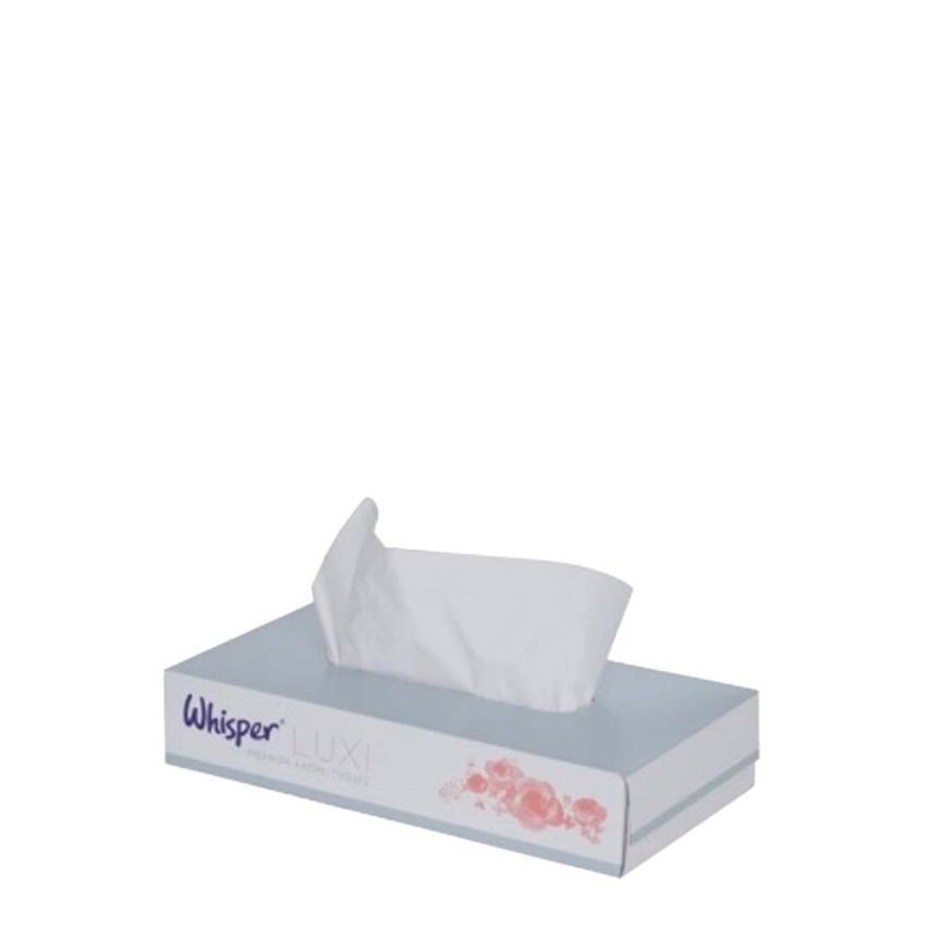 WHISPER 2ply WHITE FACIAL TISSUE 100 SHEET FLAT BOX 1x36