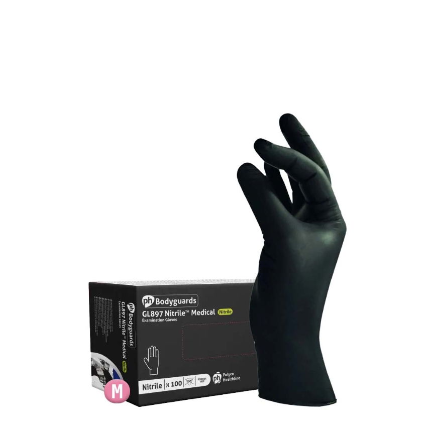 BLACK NITRILE GLOVE POWDER FREE (medium)   10x100 (case)